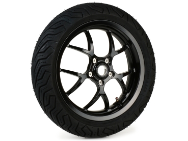 Y-5-Speichen-Komplettrad-Set vorne+hinten - BGM PRO SPORT - 130+140/60-13 Michelin City Grip 2 - Vespa GTS/GTV/HPE 125-300 ccm - schwarz-glänzend